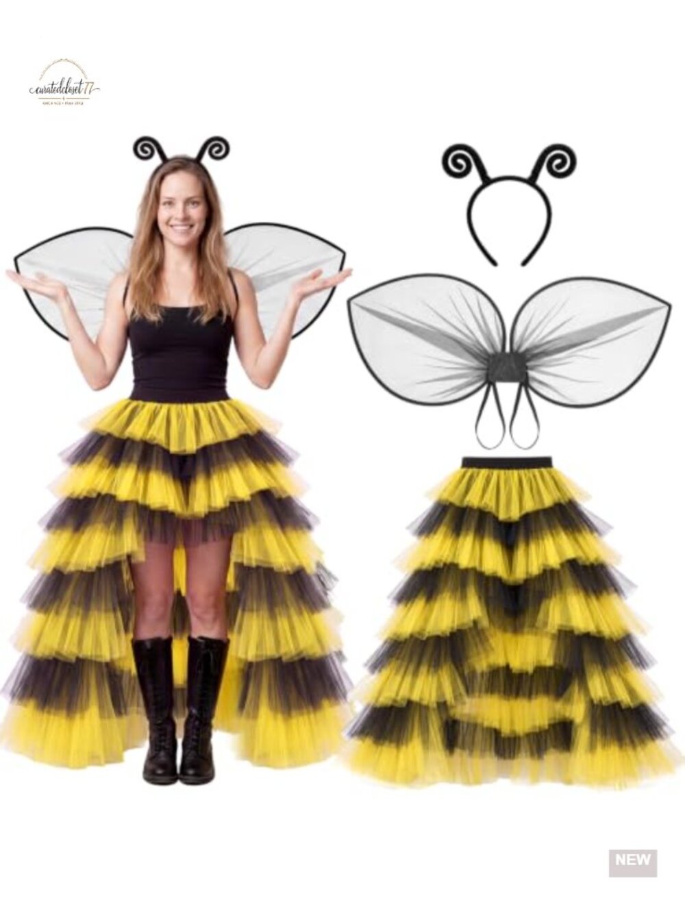 Queen Bee Costume Accessories Set Polyester Tulle Tutu Wings Headband